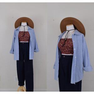 Vintage 80s Cotton Button-Up‎ Embroidered Blouse size M